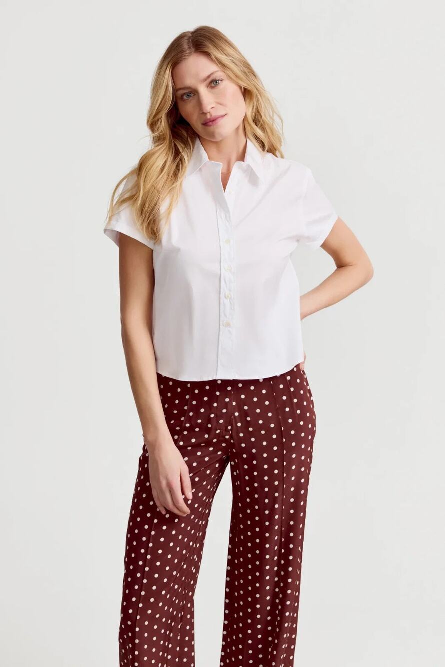NWT The Shirt by Rochelle Behrens Boxy Short Sleeve Cropped Shirt White Top S